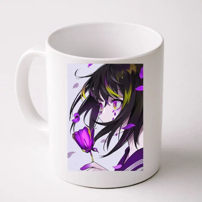 Anime Girl Aesthetic Floral Japanese Kawaii Waifu Front & Back Coffee Mug