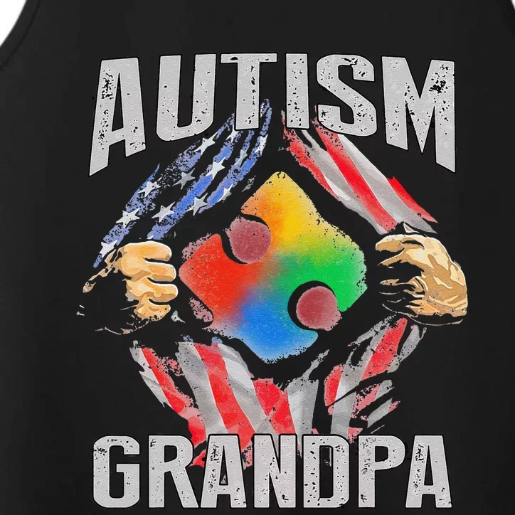 Autism Grandpa American Flag Autism Awareness Performance Tank