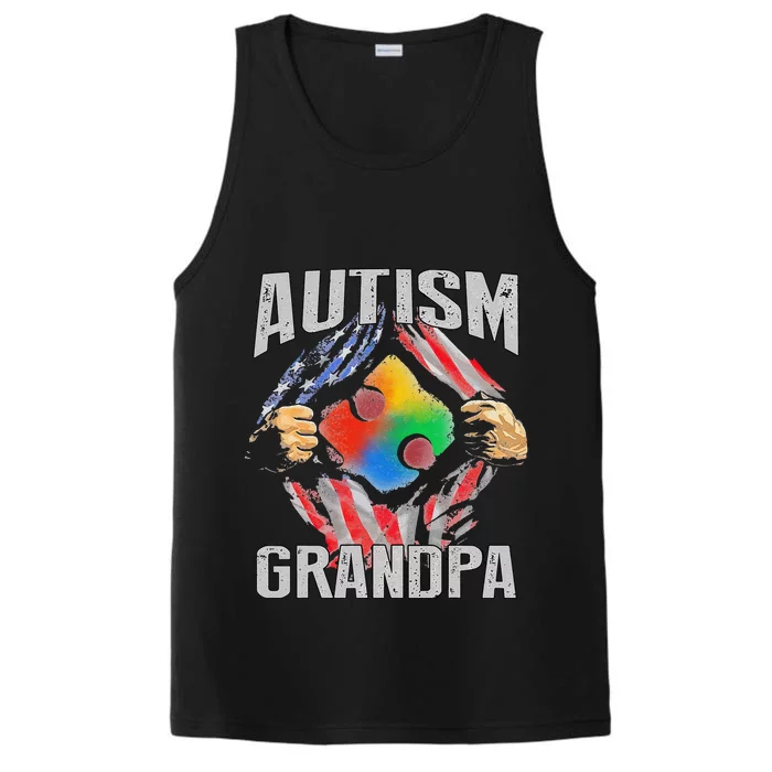 Autism Grandpa American Flag Autism Awareness Performance Tank