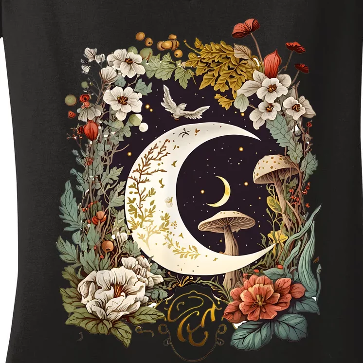 Aesthetic Goblincore And Dark Cottagecore Mushroom Women's V-Neck T-Shirt