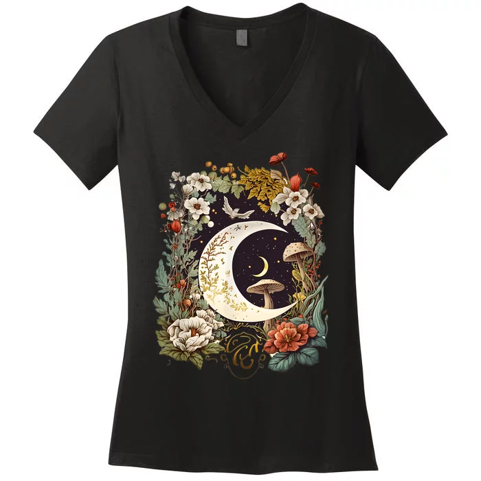 Aesthetic Goblincore And Dark Cottagecore Mushroom Women's V-Neck T-Shirt