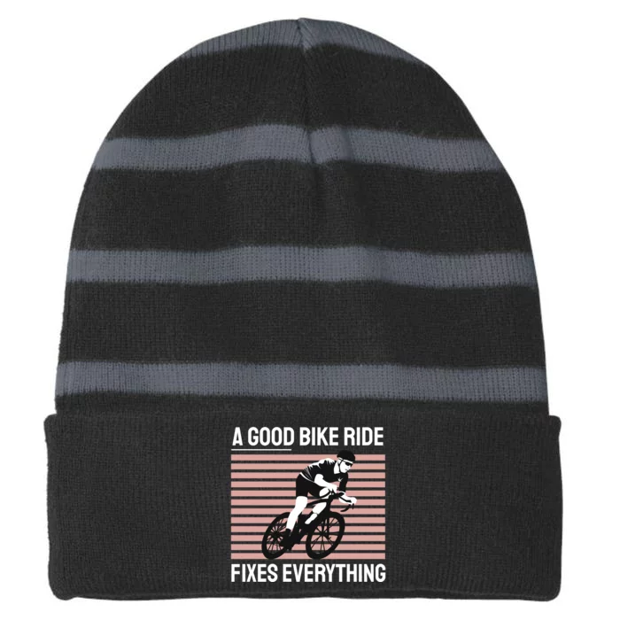 A Good Bike Ride Fixes Everything Striped Beanie with Solid Band