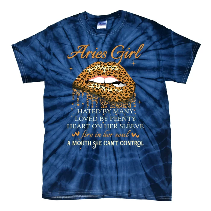 Aries Girl Birthday Gifts Funny Leopard Sexy Lip Tie-Dye T-Shirt