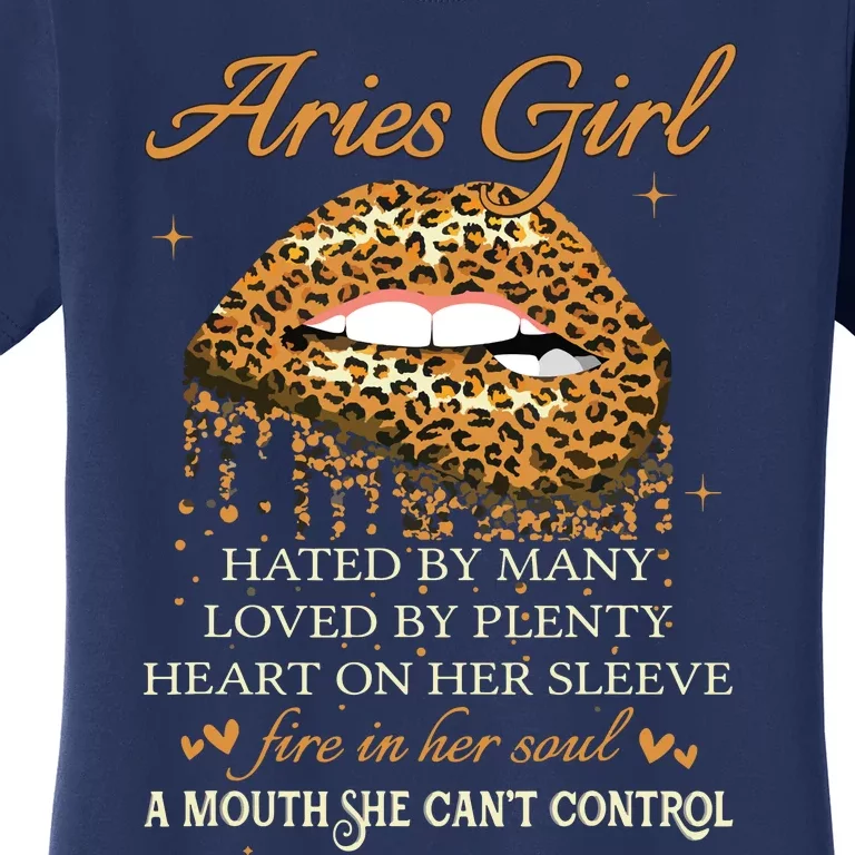 Aries Girl Birthday Gifts Funny Leopard Sexy Lip Women's T-Shirt