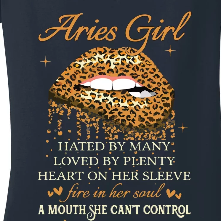 Aries Girl Birthday Gifts Funny Leopard Sexy Lip Women's V-Neck T-Shirt