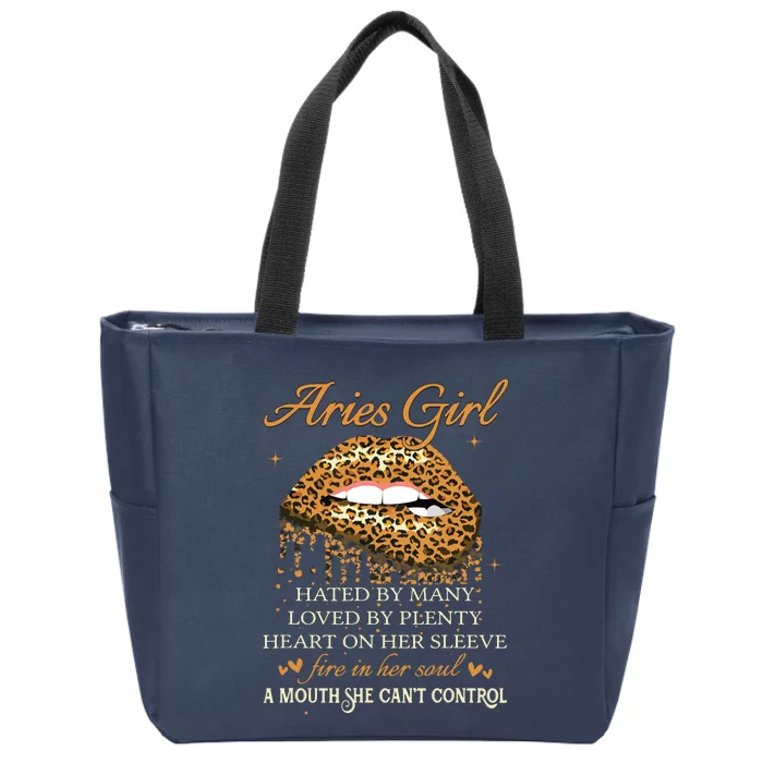 Aries Girl Birthday Gifts Funny Leopard Sexy Lip Zip Tote Bag