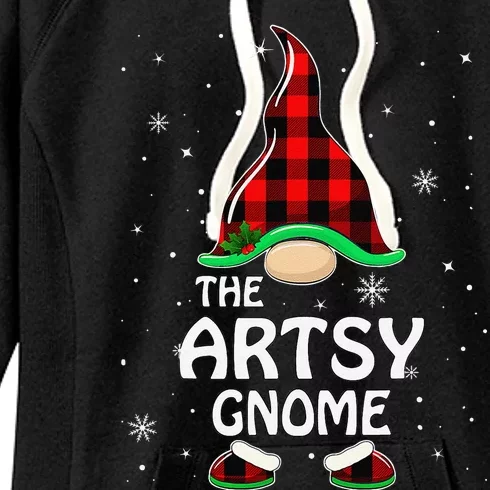 Artsy Gnome Buffalo Plaid Matching Family Christmas Women's Fleece Hoodie