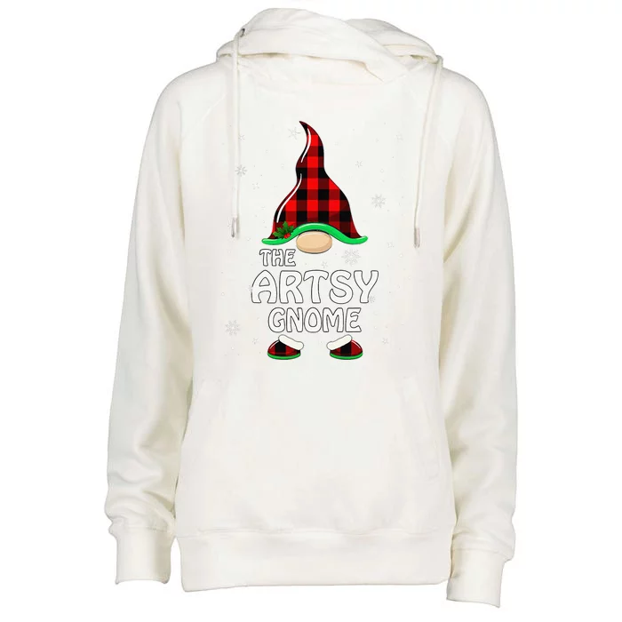 Artsy Gnome Buffalo Plaid Matching Family Christmas Womens Funnel Neck Pullover Hood