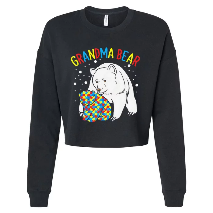 Autism Grandma Bear! Autism Awareness Gift Cropped Pullover Crew