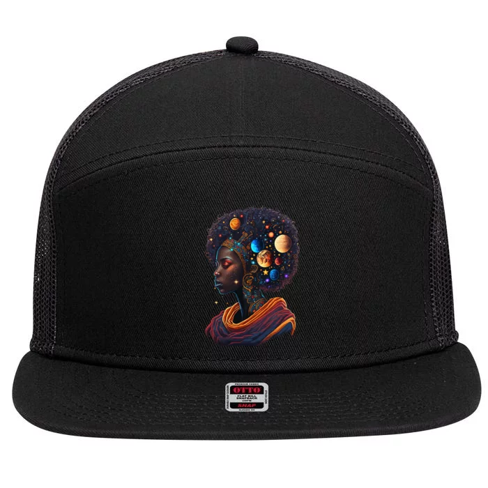 Afro Galactic Beauty Queen Pride Woman Space Black History 7 Panel Mesh Trucker Snapback Hat