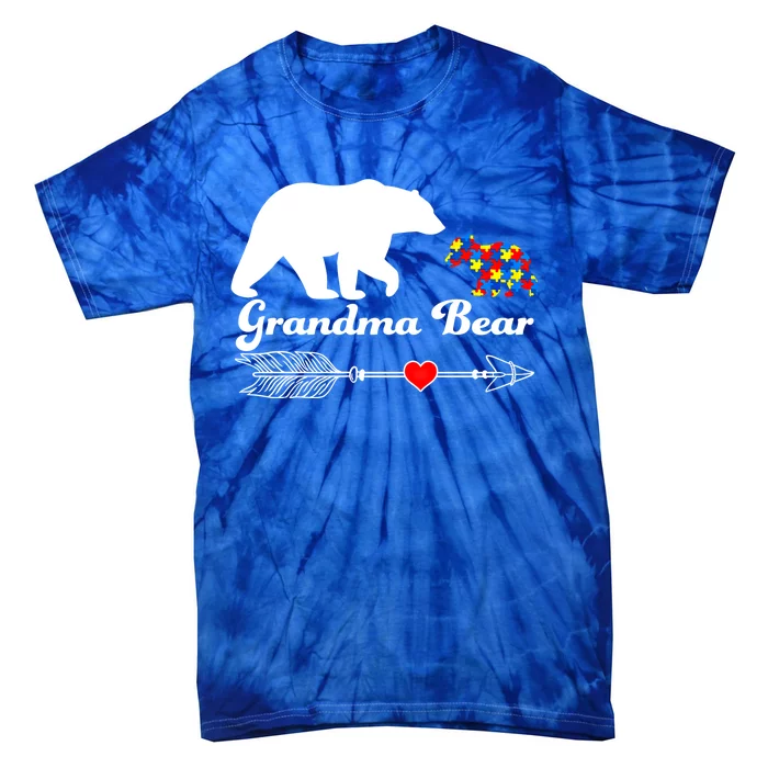 Autism Grandma Bear Autism Awareness Day Autistic Support Great Gift Tie-Dye T-Shirt