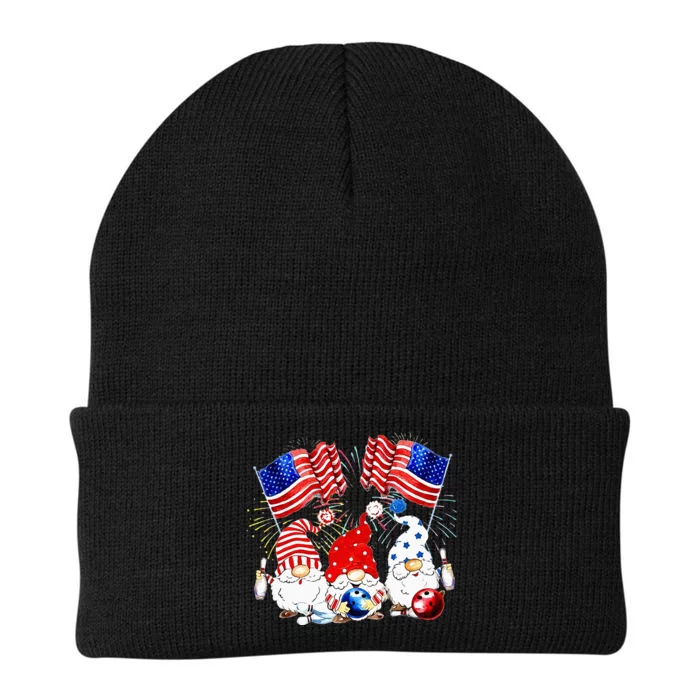 America Gnomes Bowling Fireworks American Flag 4th Of July Knit Cap Winter Beanie