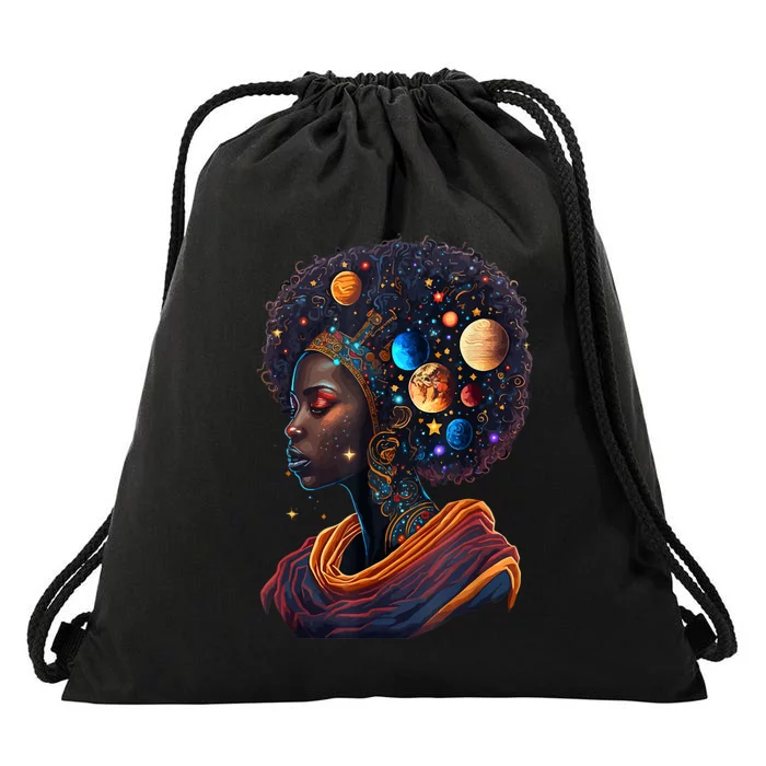 Afro Galactic Beauty Queen Pride Woman Space Black History Drawstring Bag