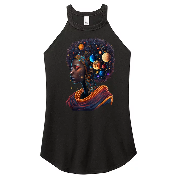 Afro Galactic Beauty Queen Pride Woman Space Black History Women’s Perfect Tri Rocker Tank