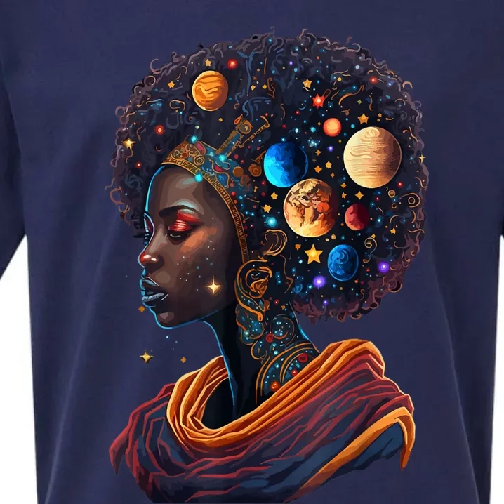 Afro Galactic Beauty Queen Pride Woman Space Black History Sueded Cloud Jersey T-Shirt