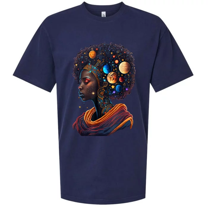 Afro Galactic Beauty Queen Pride Woman Space Black History Sueded Cloud Jersey T-Shirt