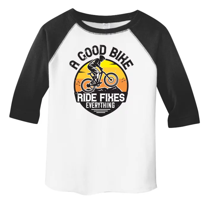 A Good Bike Ride Fixes Everything Mountain Biking Toddler Fine Jersey T-Shirt