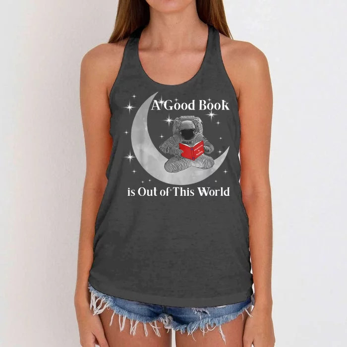 A Good Book Is Out Of This World Astronaut Women's Knotted Racerback Tank