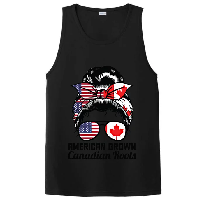 American Grown Canadian Roots Messy Bun Canada Cool Gift Performance Tank