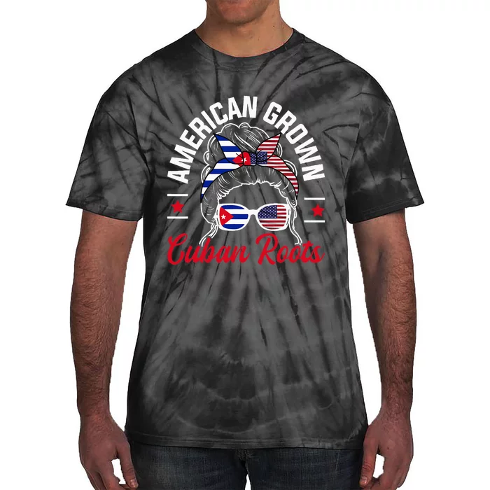 American Grown Cuban Roots Messy Bun Cuba Cuban American Tie-Dye T-Shirt