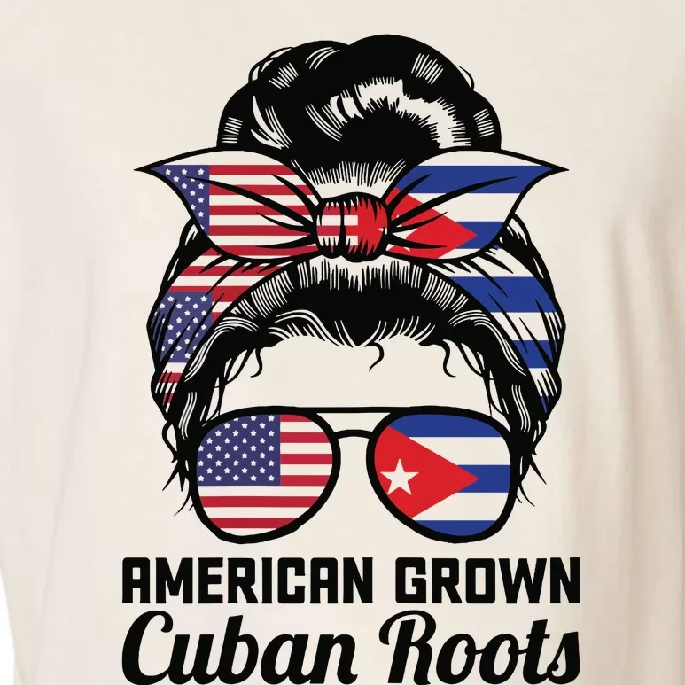 American Grown Cuban Roots Messy Bun Cuba Garment-Dyed Women's Muscle Tee