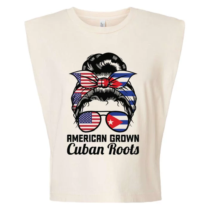 American Grown Cuban Roots Messy Bun Cuba Garment-Dyed Women's Muscle Tee