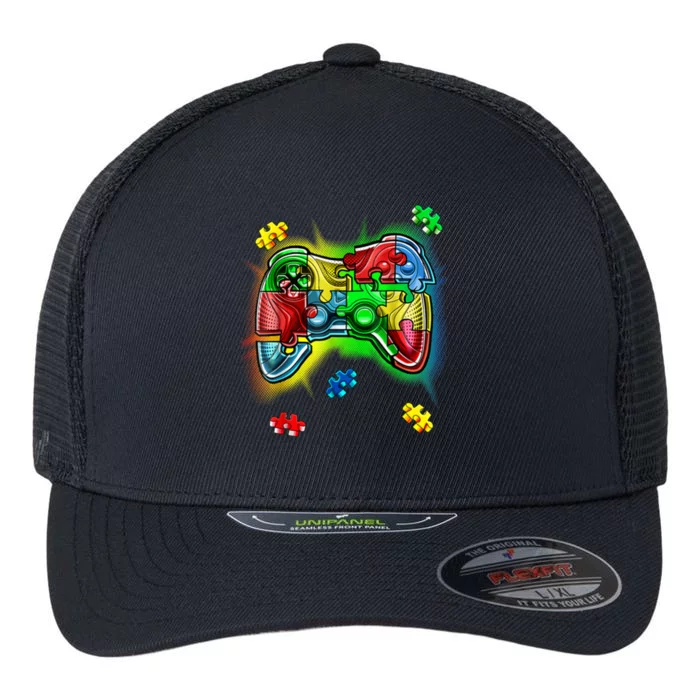 Autism Gamer Controller Flexfit Unipanel Trucker Cap