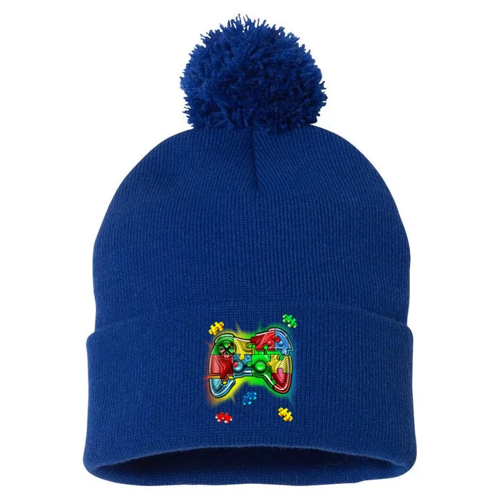 Autism Gamer Controller Pom Pom 12in Knit Beanie