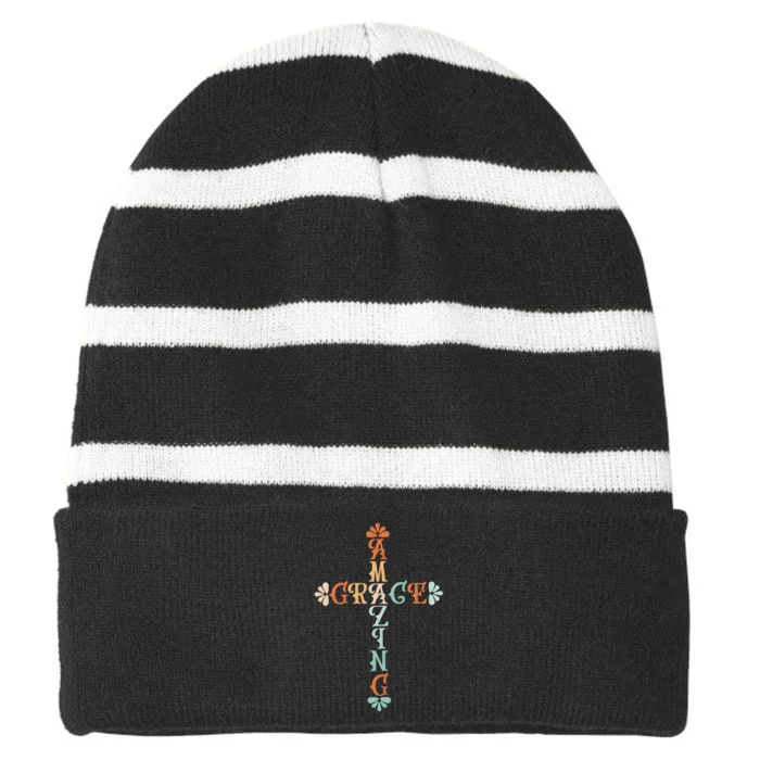 Amazing Grace, Christian Tees, Grace To Jesus, Religious Striped Beanie with Solid Band