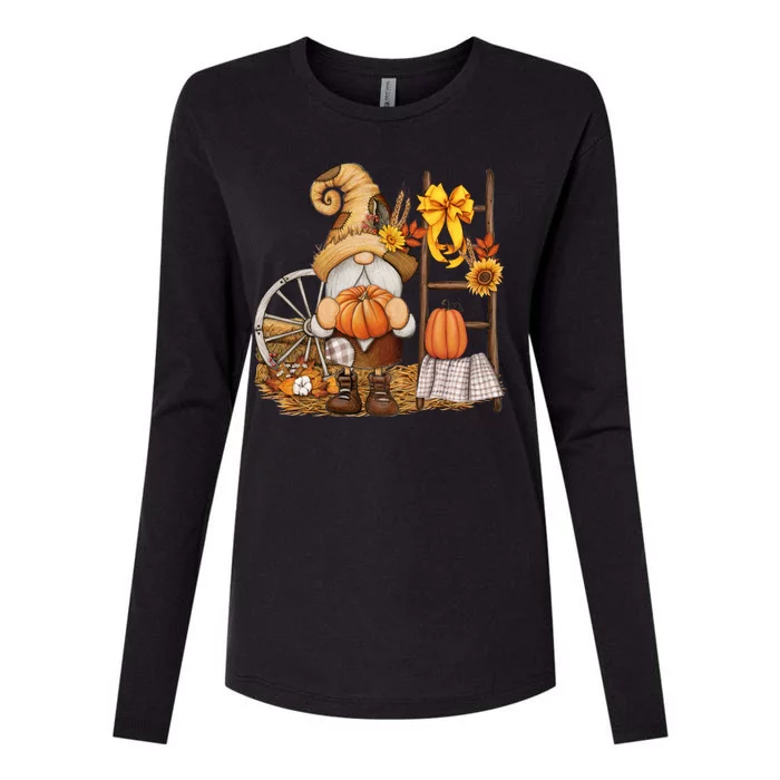 Autumn Gnome Cute Fall Season Womens Cotton Relaxed Long Sleeve T-Shirt