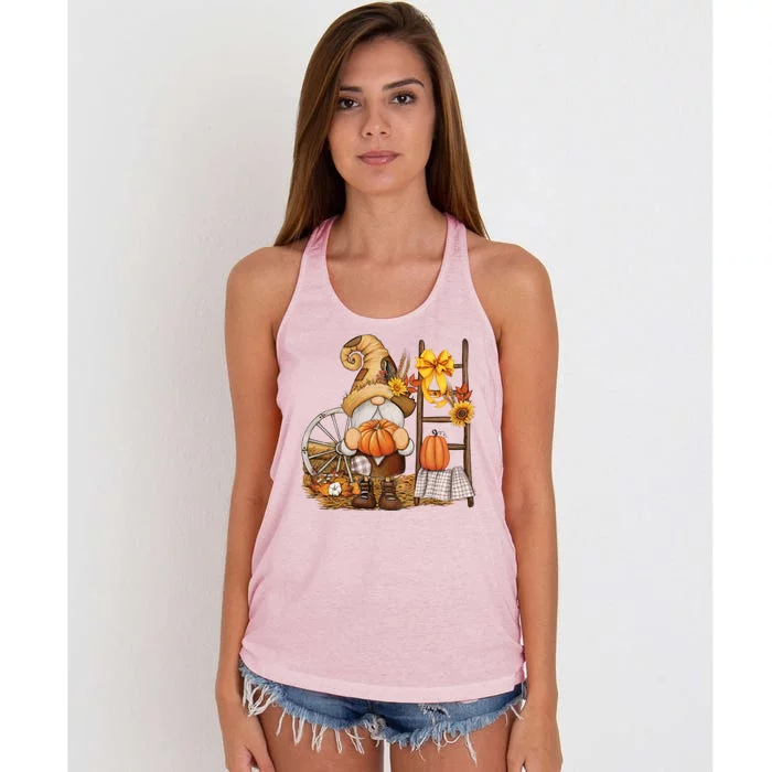 Autumn Gnome Cute Fall Season Women's Knotted Racerback Tank