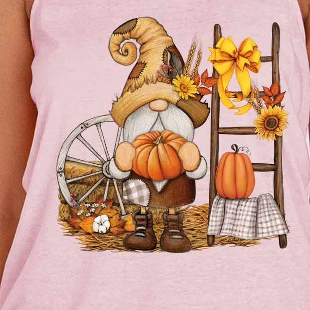 Autumn Gnome Cute Fall Season Women's Knotted Racerback Tank