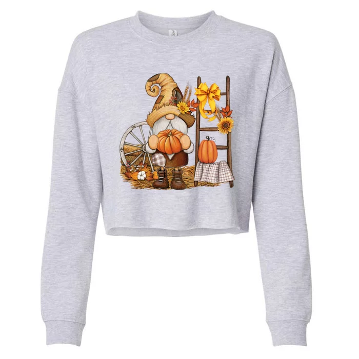 Autumn Gnome Cute Fall Season Cropped Pullover Crew