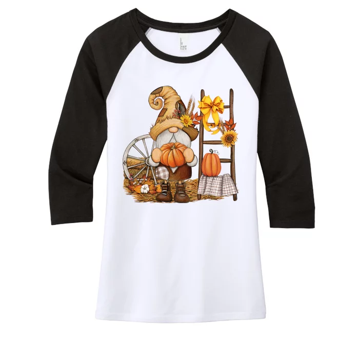 Autumn Gnome Cute Fall Season Women's Tri-Blend 3/4-Sleeve Raglan Shirt