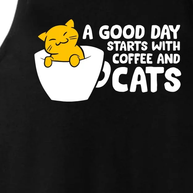 A Good Day Starts With Coffee And Cats Ladies Tri-Blend Wicking Tank