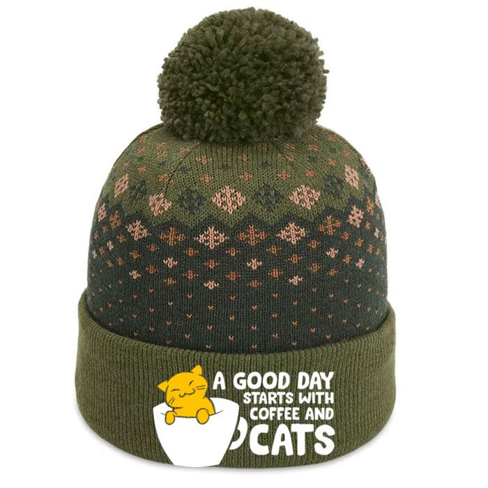 A Good Day Starts With Coffee And Cats The Baniff Cuffed Pom Beanie