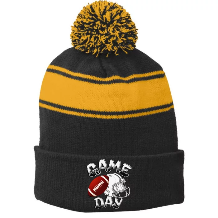 Awesome Game Day Football American Football Season Stripe Pom Pom Beanie