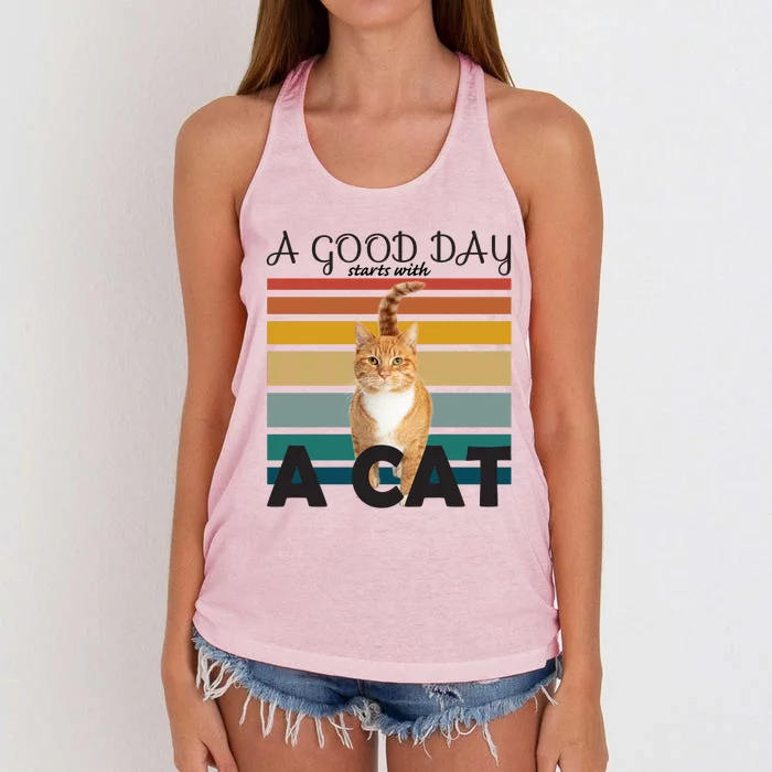 A Good Day Starts With Cat Women's Knotted Racerback Tank