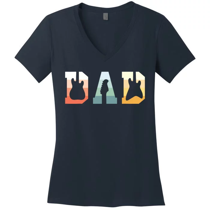 Acoustic Guitar Dad Guitarist Musical Instrument Musician Women's V-Neck T-Shirt