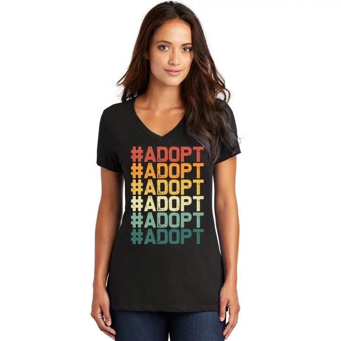 Adopt Graphic Dog Cat Animal Adoption Rescue Promotion Women's V-Neck T-Shirt