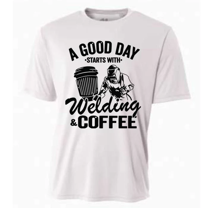 A Good Day Starts With Welding & Coffee Vintage Welder Cooling Performance Crew T-Shirt