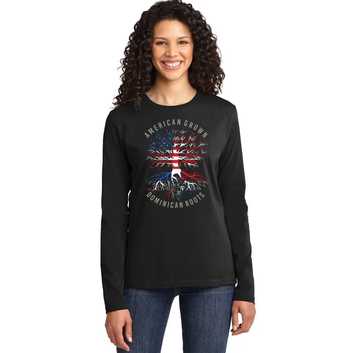 American Grown Dominican Roots Usa Republic Flag Heritage Ladies Long Sleeve Shirt