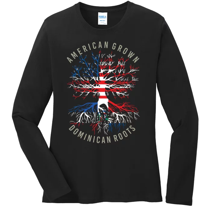 American Grown Dominican Roots Usa Republic Flag Heritage Ladies Long Sleeve Shirt