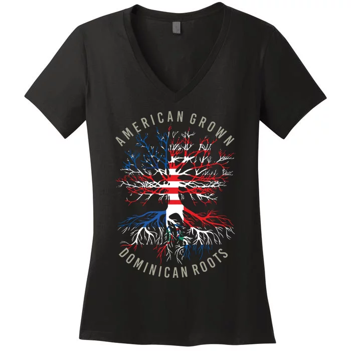 American Grown Dominican Roots Usa Republic Flag Heritage Women's V-Neck T-Shirt