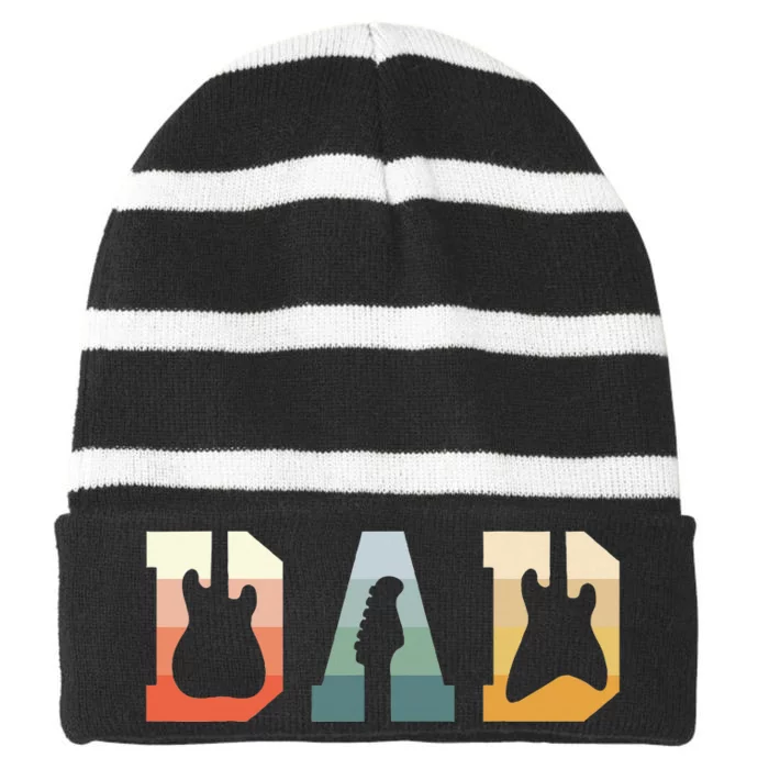 Acoustic Guitar Dad Guitarist Musical Instrument Musician Striped Beanie with Solid Band