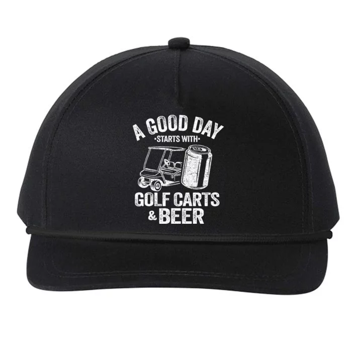 A Good Day Starts With Golf Carts And Beer Funny Golfing Snapback Five-Panel Rope Hat