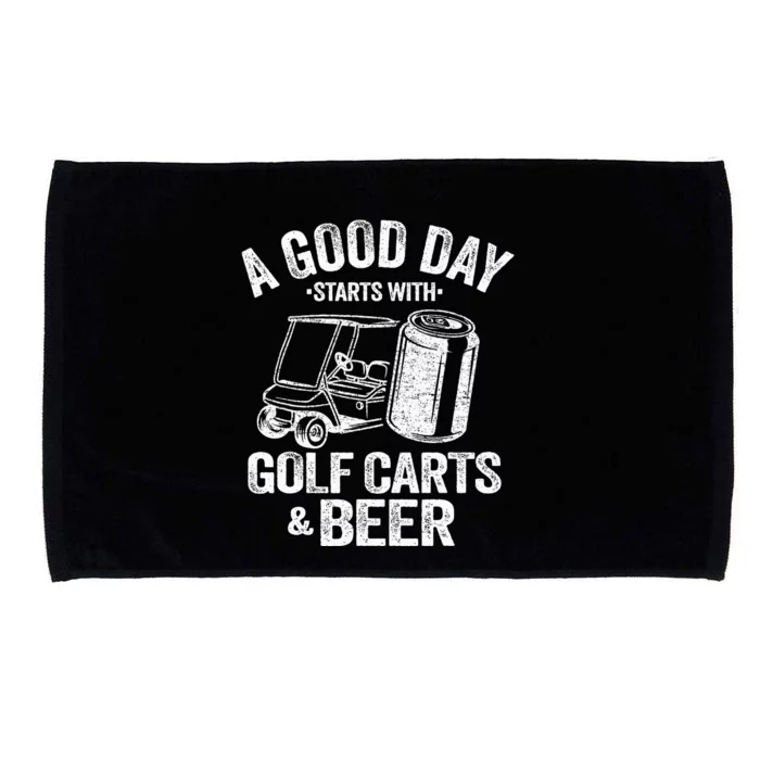 A Good Day Starts With Golf Carts And Beer Funny Golfing Microfiber Hand Towel