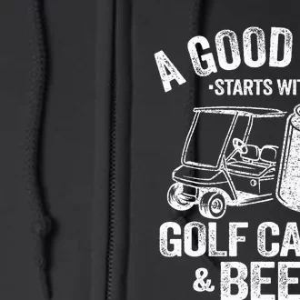 A Good Day Starts With Golf Carts And Beer Funny Golfing Full Zip Hoodie