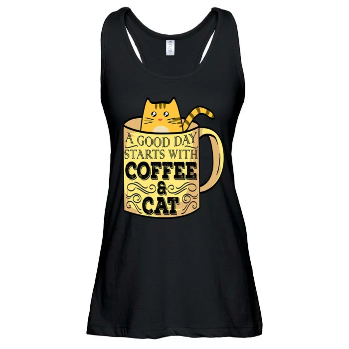 A Good Day Starts With Coffee And Cat Funny Ladies Essential Flowy Tank