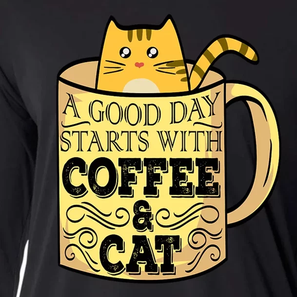 A Good Day Starts With Coffee And Cat Funny Cooling Performance Long Sleeve Crew